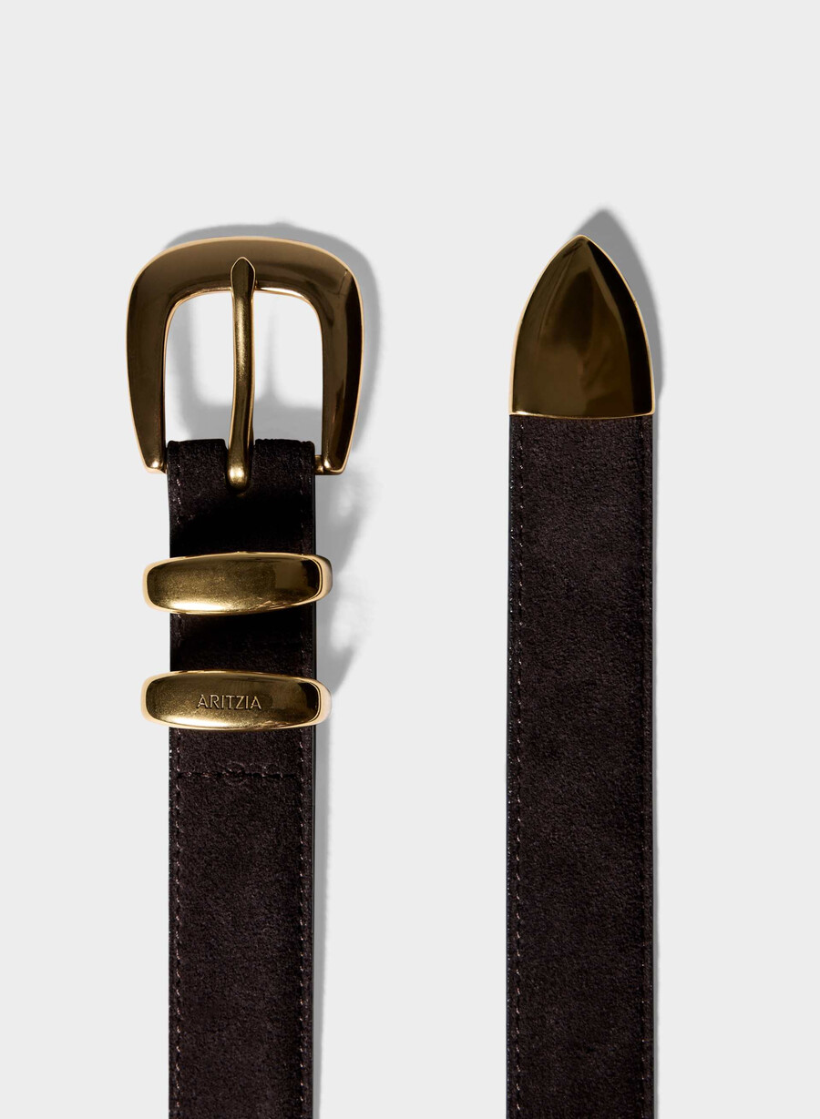 legendärer gürtel aus massivem messing und wildleder modern braungold