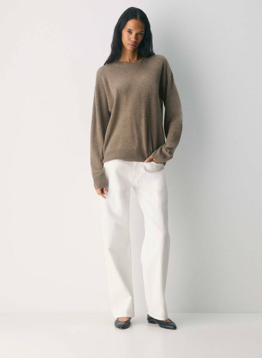 bare cashmere relaxed crew sweater heather folio brown