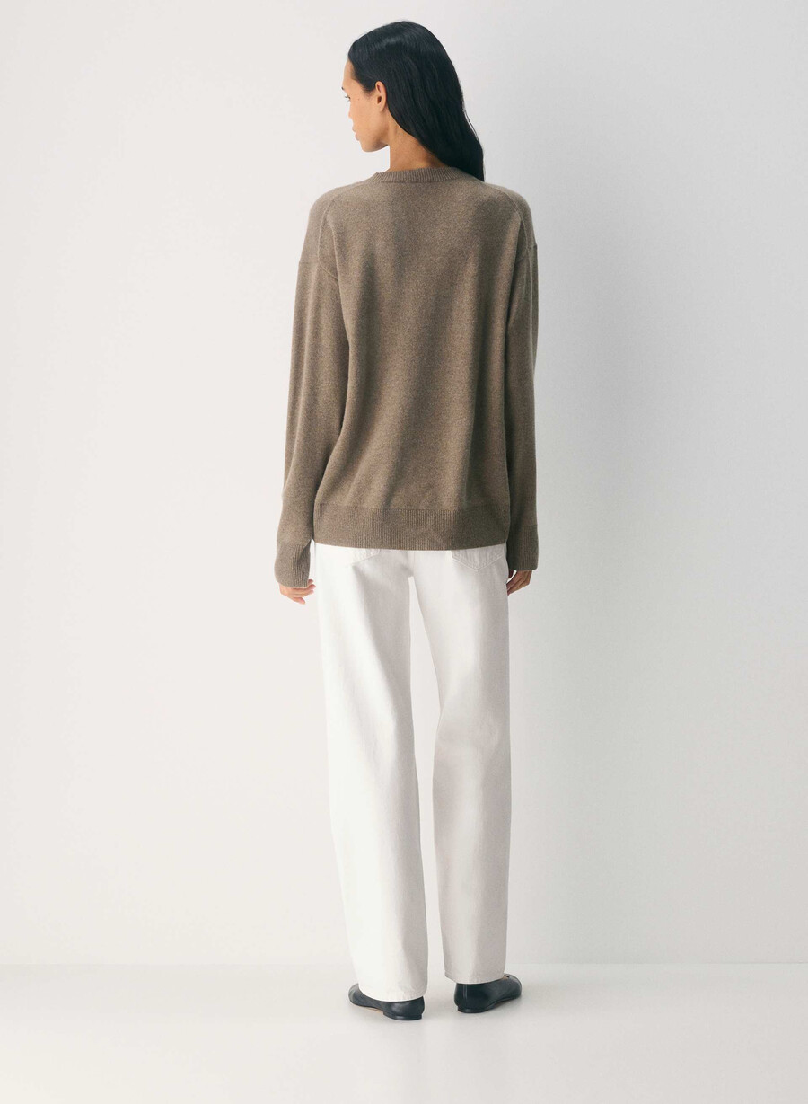 bare cashmere relaxed crew sweater heather folio brown