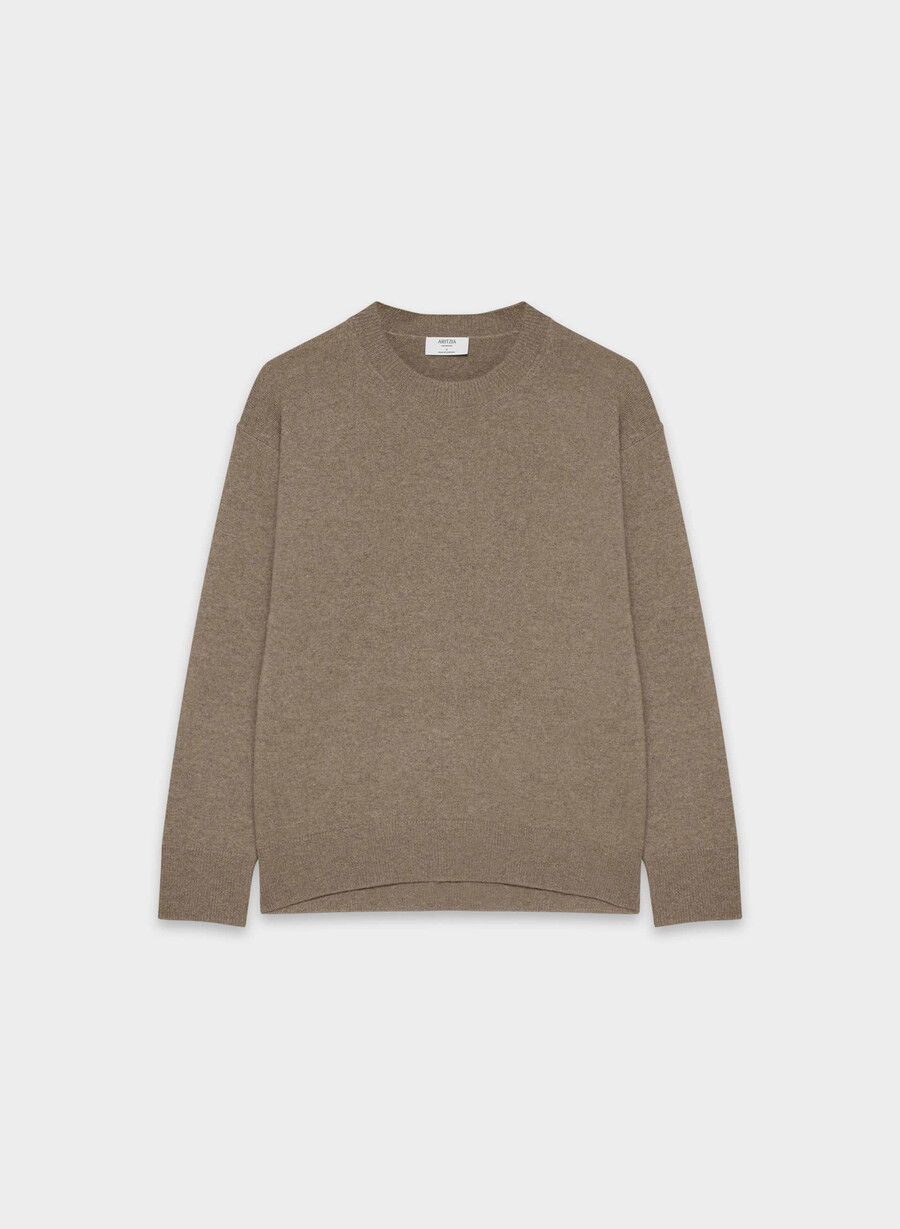 bare cashmere relaxed crew sweater heather folio brown