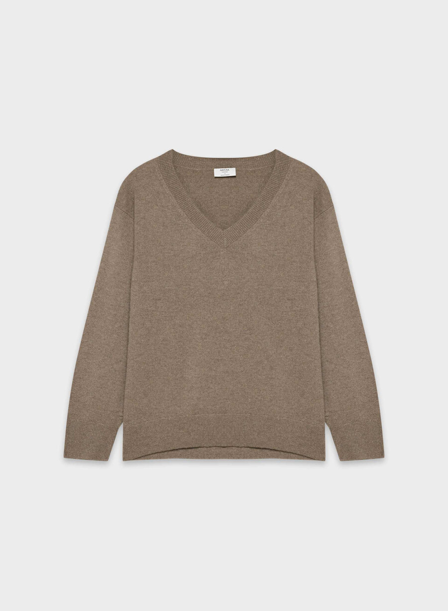 kaschmirpullover aus meliertem braun