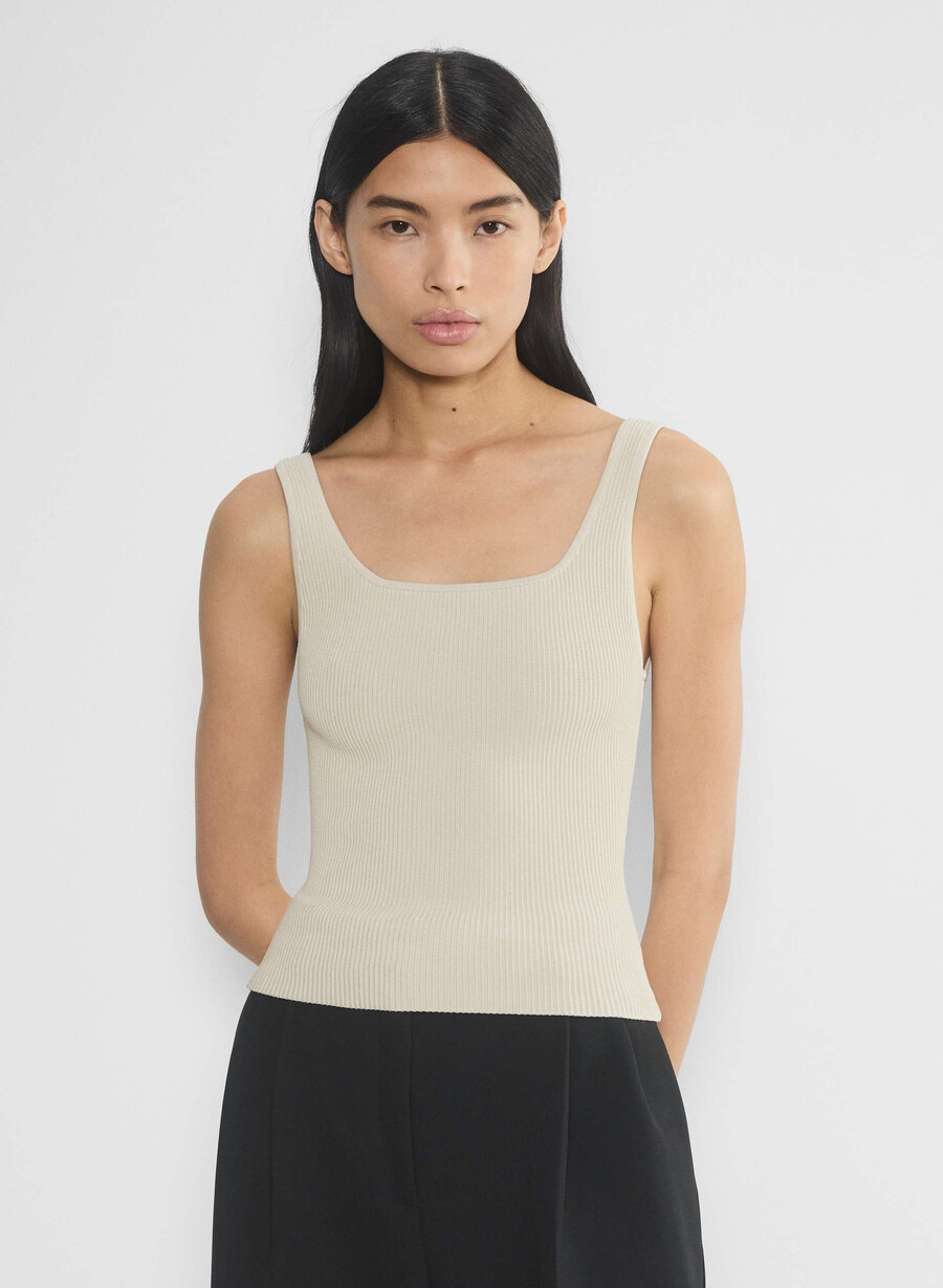 tanktop mit eckigem ausschnitt und formgebendem strickmuster matte perle