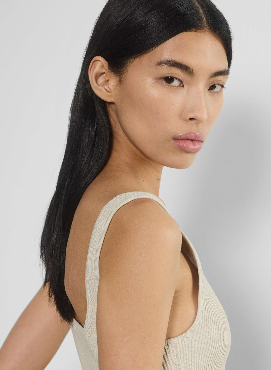 tanktop mit eckigem ausschnitt und formgebendem strickmuster matte perle