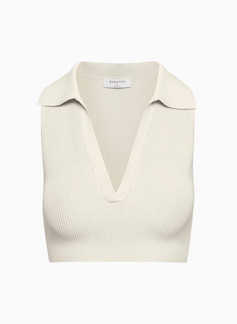 sculpt knit polo top matte pearl