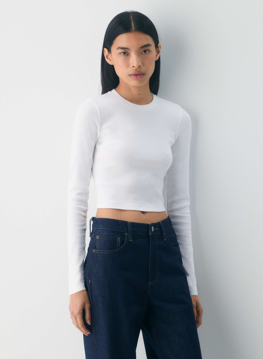 homestretch rippstrick-langarmshirt mit rundhalsausschnitt weiss
