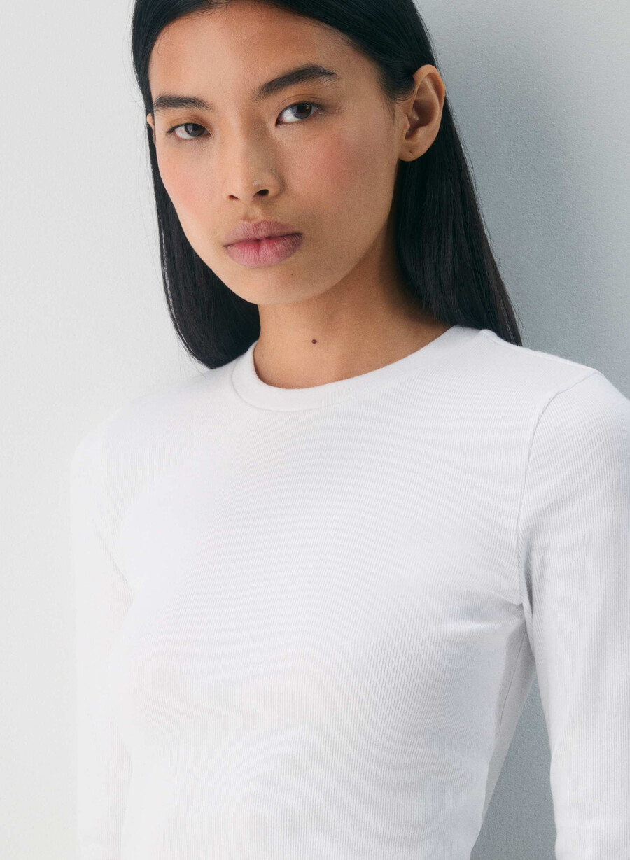 homestretch rippstrick-langarmshirt mit rundhalsausschnitt weiss