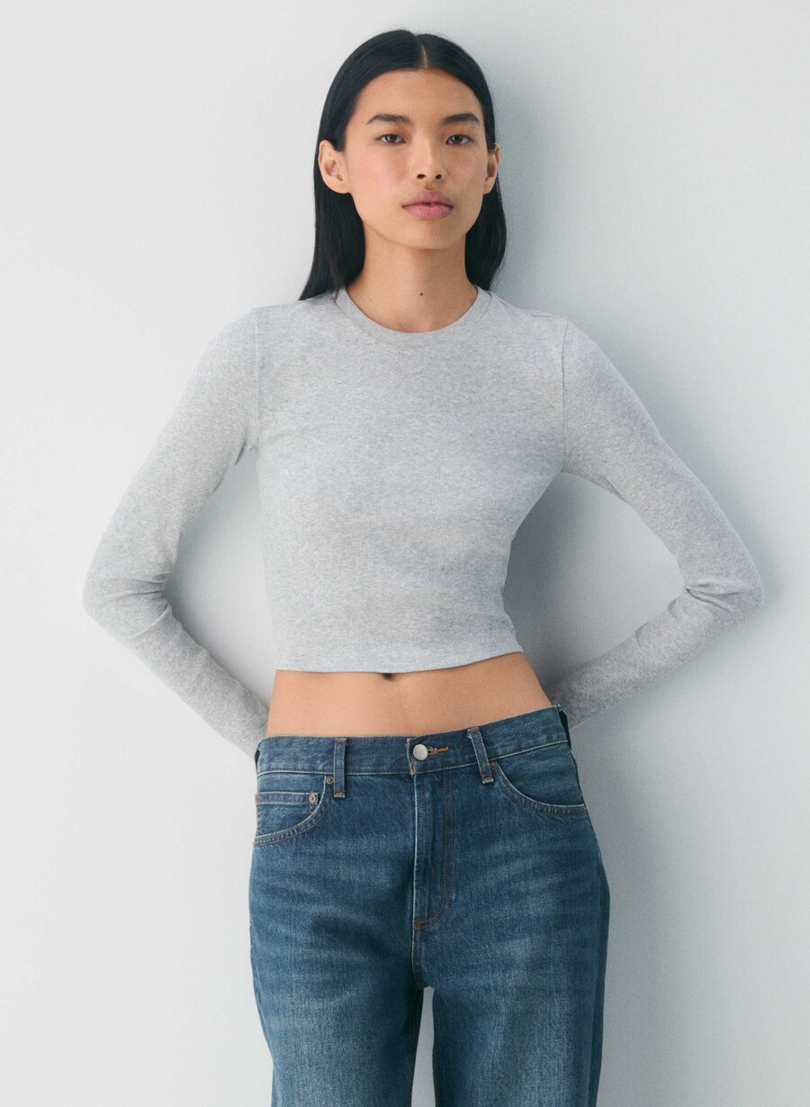 homestretch rippstrick-langarmshirt mit rundhalsausschnitt meliertes chrom