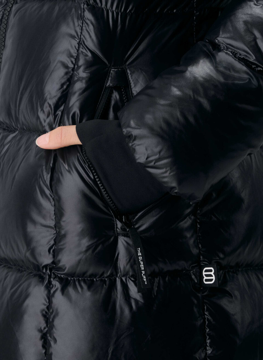 supersnug puff long – hochglanz schwarz