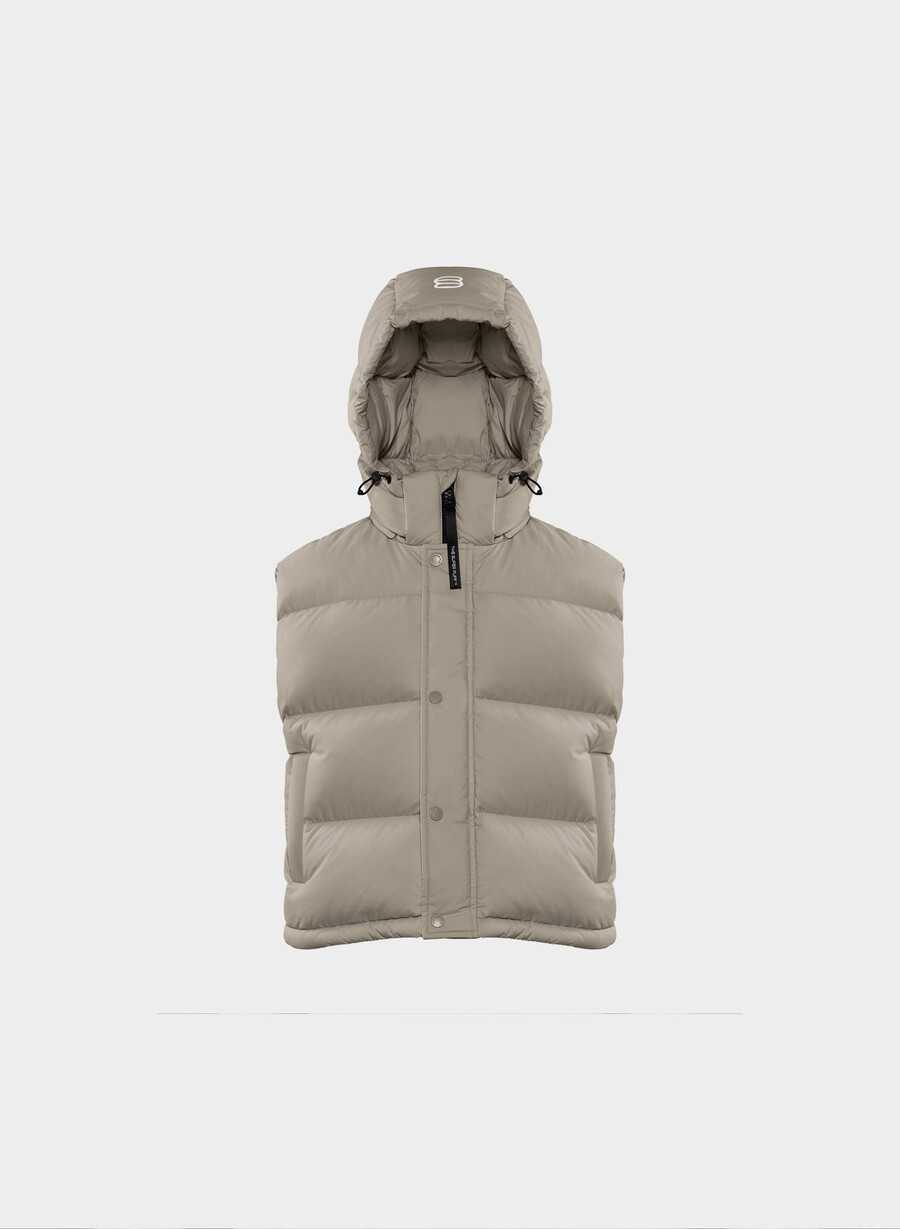 the super puff shorty vest - climatte modern taupe