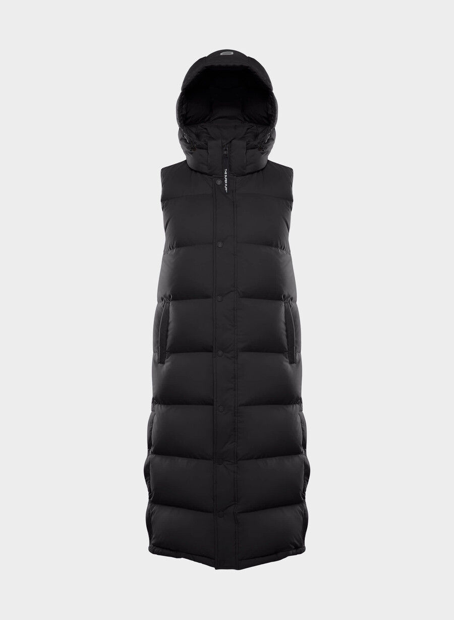 the super puff long vest - climatte black