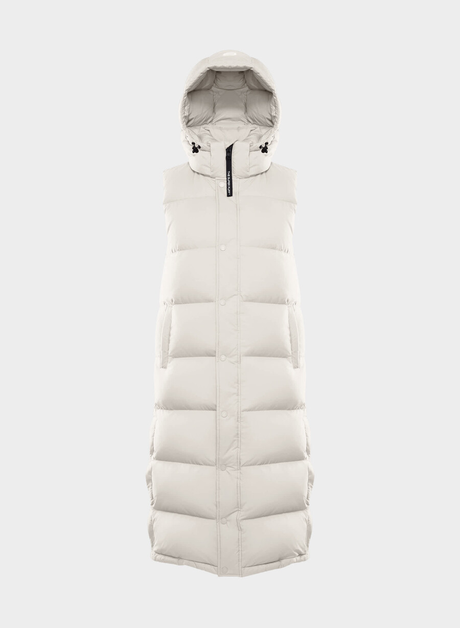 the super puff long vest - climatte matte pearl